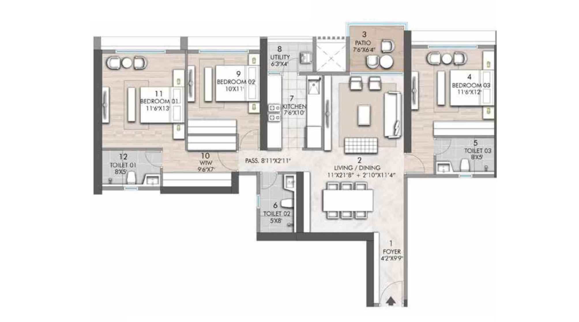 Rustomjee-verdant-vistas-Floor-Plan-3BHK-1157-sqft