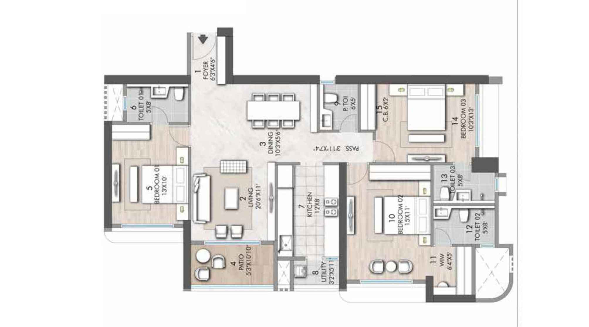 Rustomjee-verdant-vistas-Floor-Plan-3BHK-1190-sqft