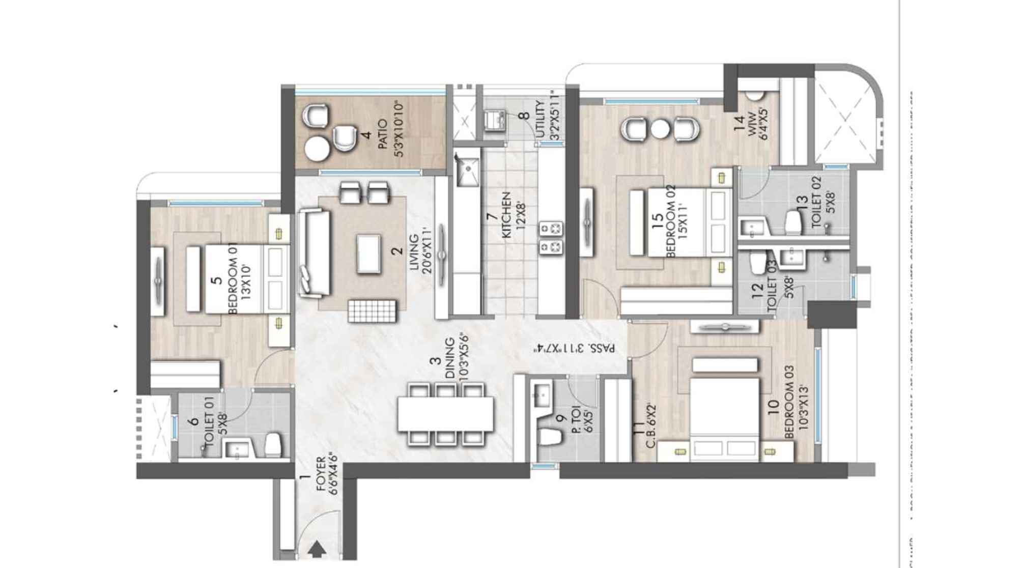 Rustomjee-verdant-vistas-Floor-Plan-3BHK-1191-sqft