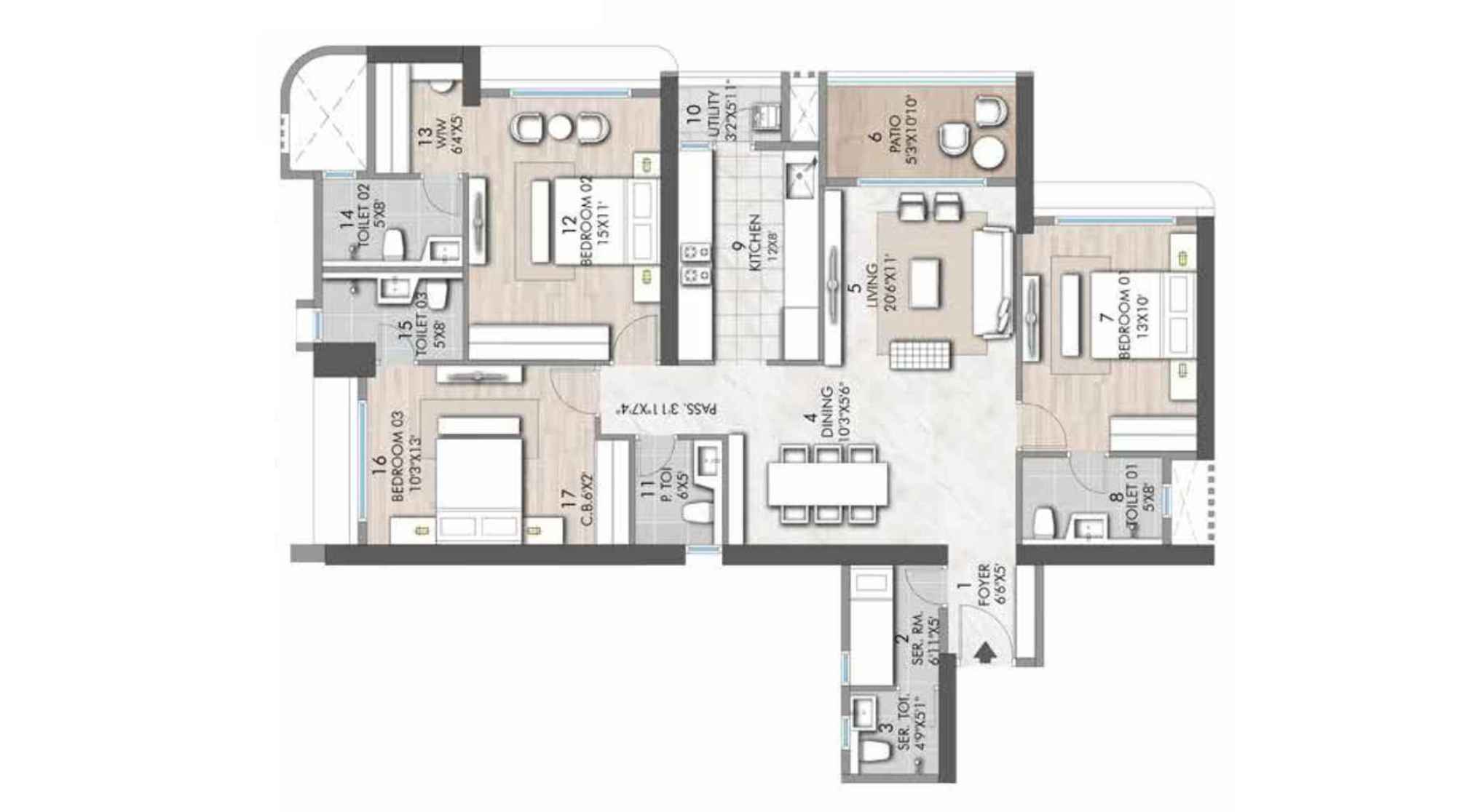 Rustomjee-verdant-vistas-Floor-Plan-3BHK-1264-sqft