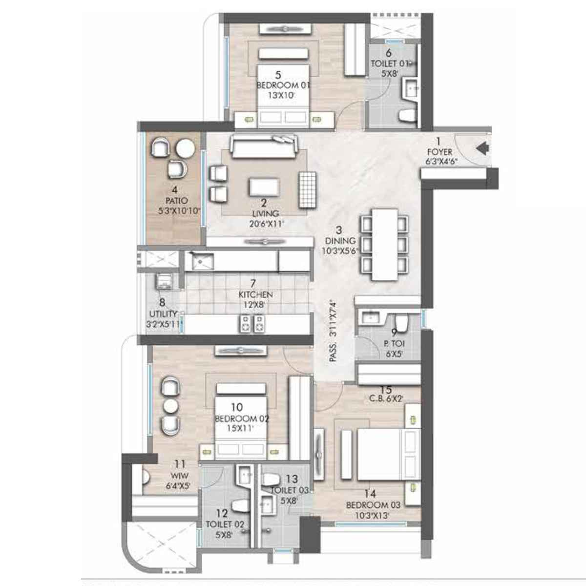 Rustomjee-verdant-vistas-Floor-Plan-3BHK-1190-sqft